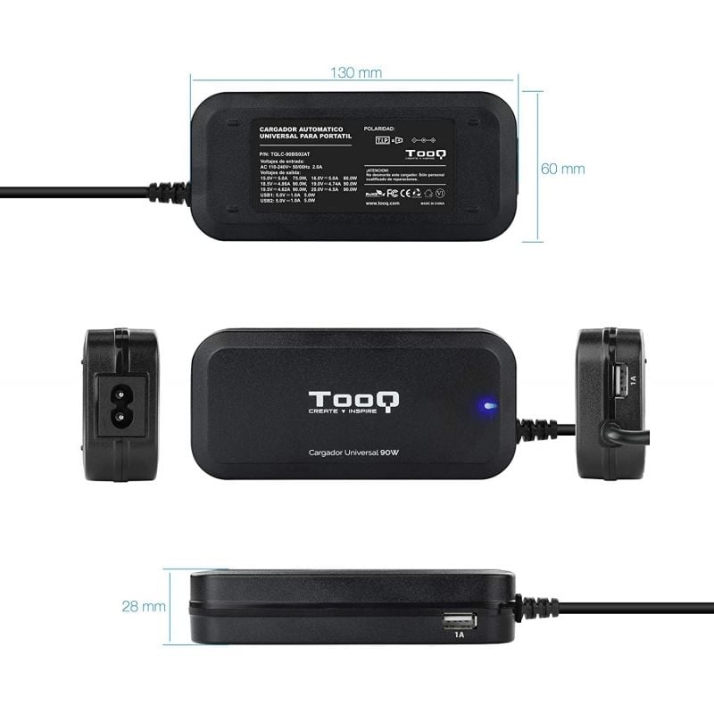 Carregador para Computador Portátil Tooq Tqlc-90bs02at / 90W / Automático / 12 Conectores / Tensão…