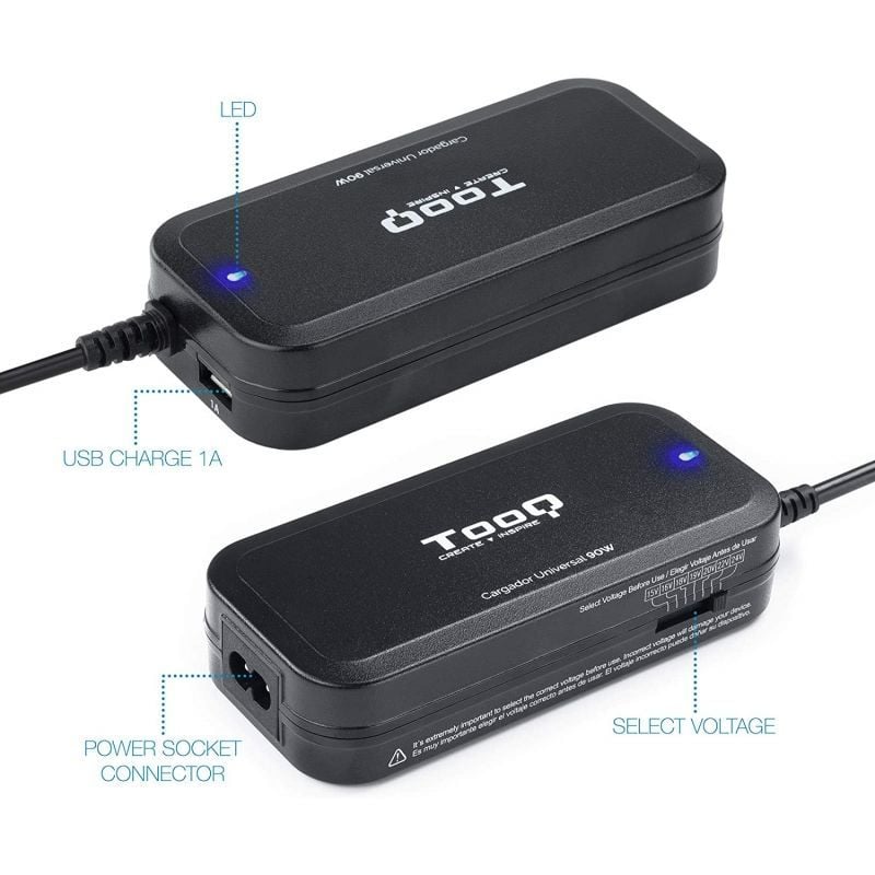 Carregador para Computador Portátil Tooq Tqlc-90bs02m / 90W / Manual / 12 Conectores / Tensão 15-24…