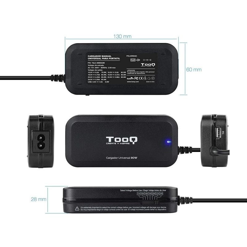 Carregador para Computador Portátil Tooq Tqlc-90bs02m / 90W / Manual / 12 Conectores / Tensão 15-24…