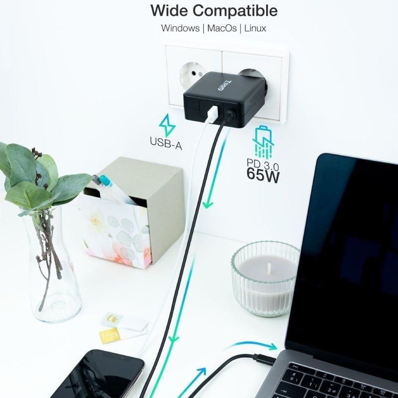 Carregador para Computador Portátil Tooq Tqlc-usbc65pd USB Tipo C / 65W / Automático / Tensão 5-20v