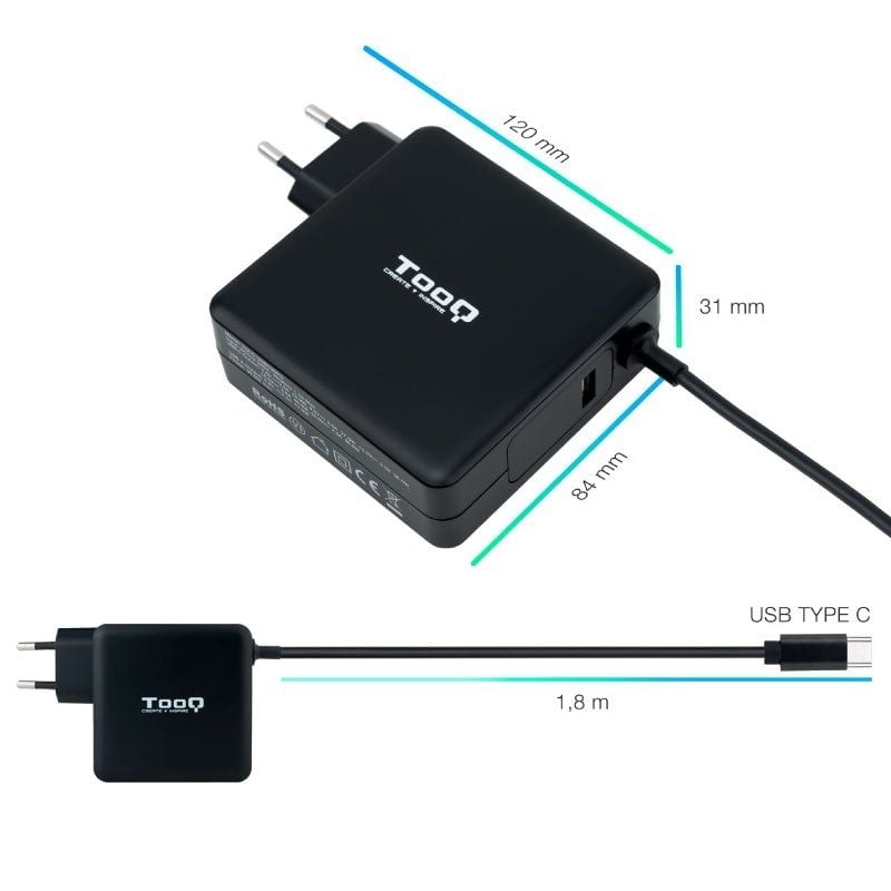 Carregador para Computador Portátil Tooq Tqlc-usbc90pd USB Tipo C / 90W / Automático / Tensão 5-20v