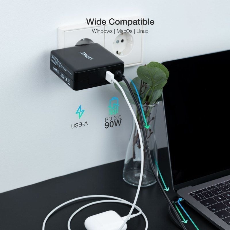 Carregador para Computador Portátil Tooq Tqlc-usbc90pd USB Tipo C / 90W / Automático / Tensão 5-20v