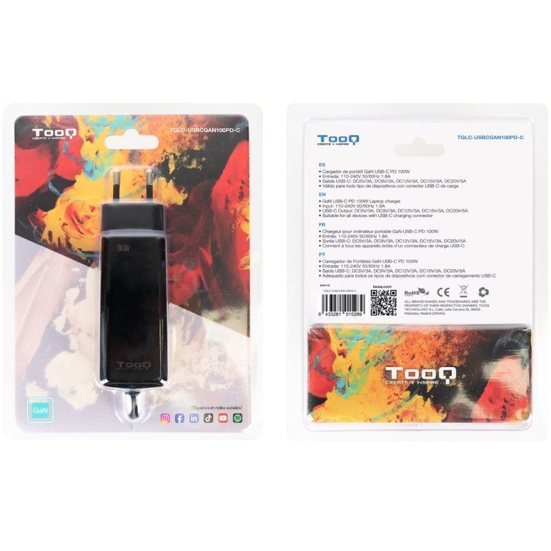 Tooq Tqlc-usbcgan100pd-c USB Tipo C / 100W / Automático / Tensão 5-20v Gan Carregador para Computad…
