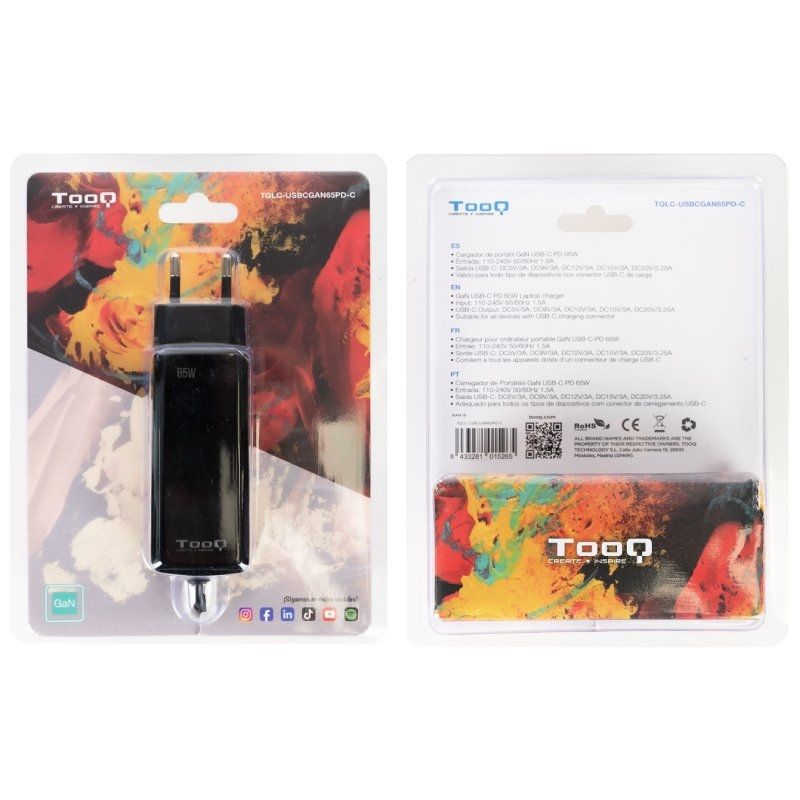 Tooq Tqlc-usbcgan65pd-c USB Tipo C / 65W / Automático / Tensão 5-20v Gan Carregador para Computador…