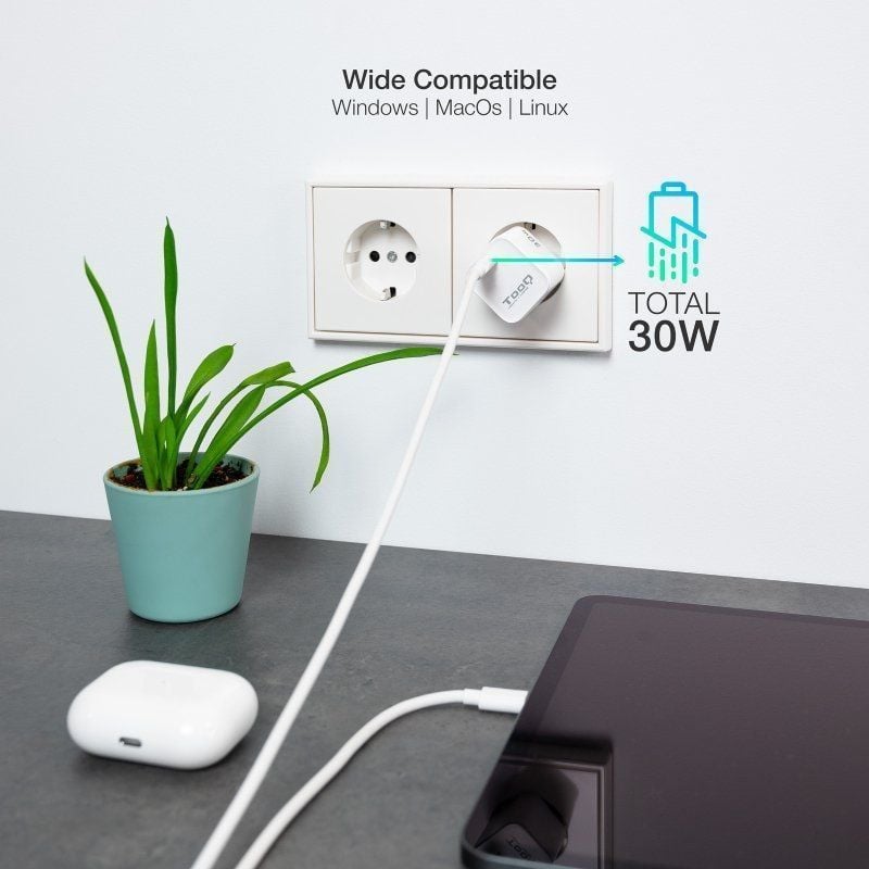 Carregador de Parede Gan Tooq Tqwc-ganpd30wt / 1xusb Type-c / 30W