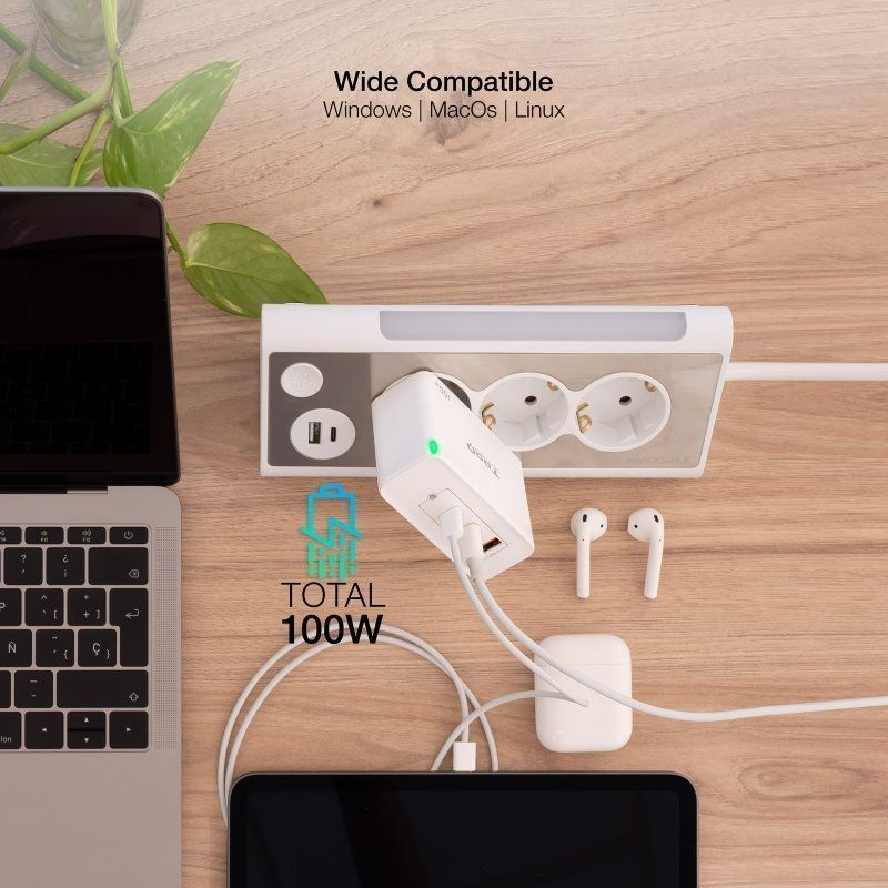 Tooq Tqwc-ganqc2pd100w / 2xusb Tipo C / 1xusb / 100W Carregador de Parede Gan Tooq Tqwc-ganqc2pd100…