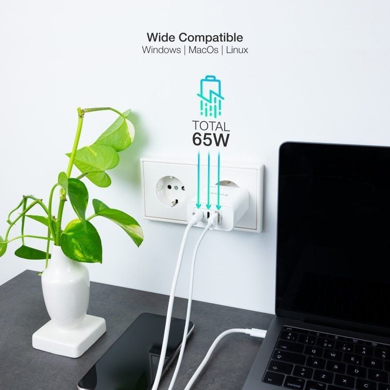 Tooq Tqwc-ganqc2pd65wt / 2xusb Tipo C / 1xusb / 65W Carregador de Parede Gan Tooq Tqwc-ganqc2pd65wt…