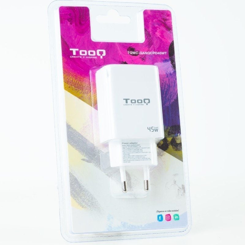 Carregador de Parede Gan Tooq Tqwc-ganqcpd45wt / 1xusb Type-c / 1xusb / 45W
