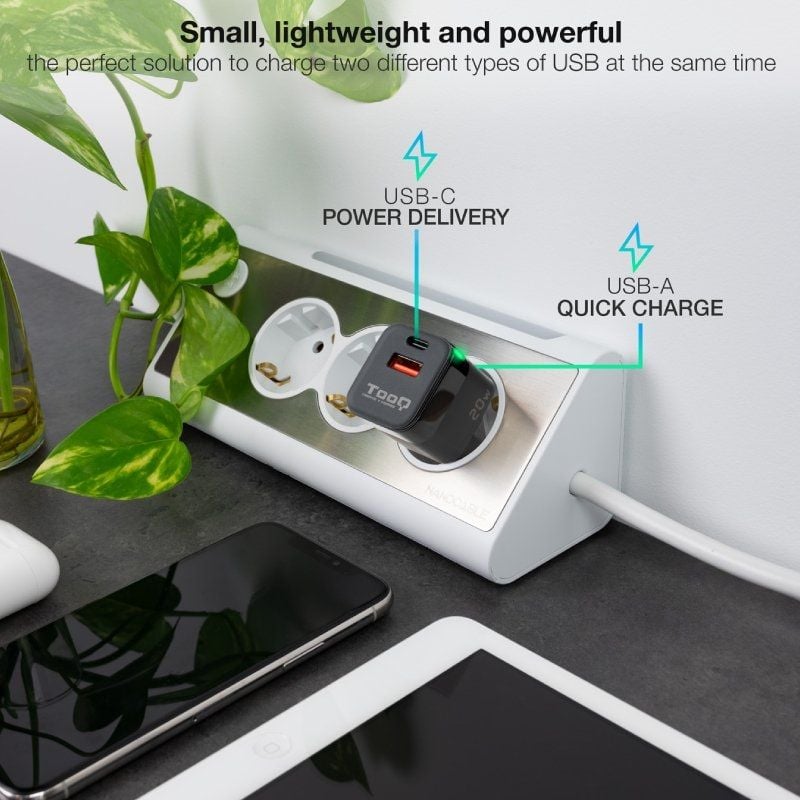 Carregador de Parede Tooq Tqwc-qcpd20 / 1xusb Tipo C / 1xusb / 20W