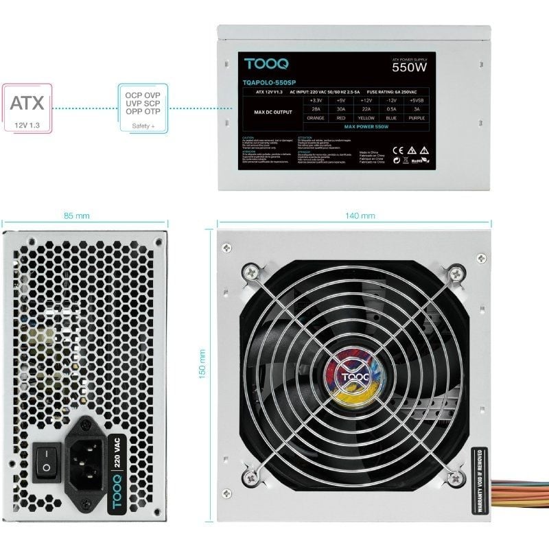 Fonte de Alimentação Tooq Tqapolo-550sp / 550W / Ventoinha de 12cm