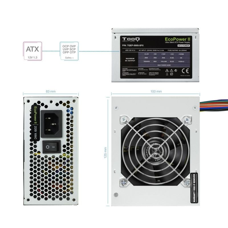 Tooq Tqep-500s-sfx Fonte de Alimentação SFX / 500W / Ventilador de 8cm
