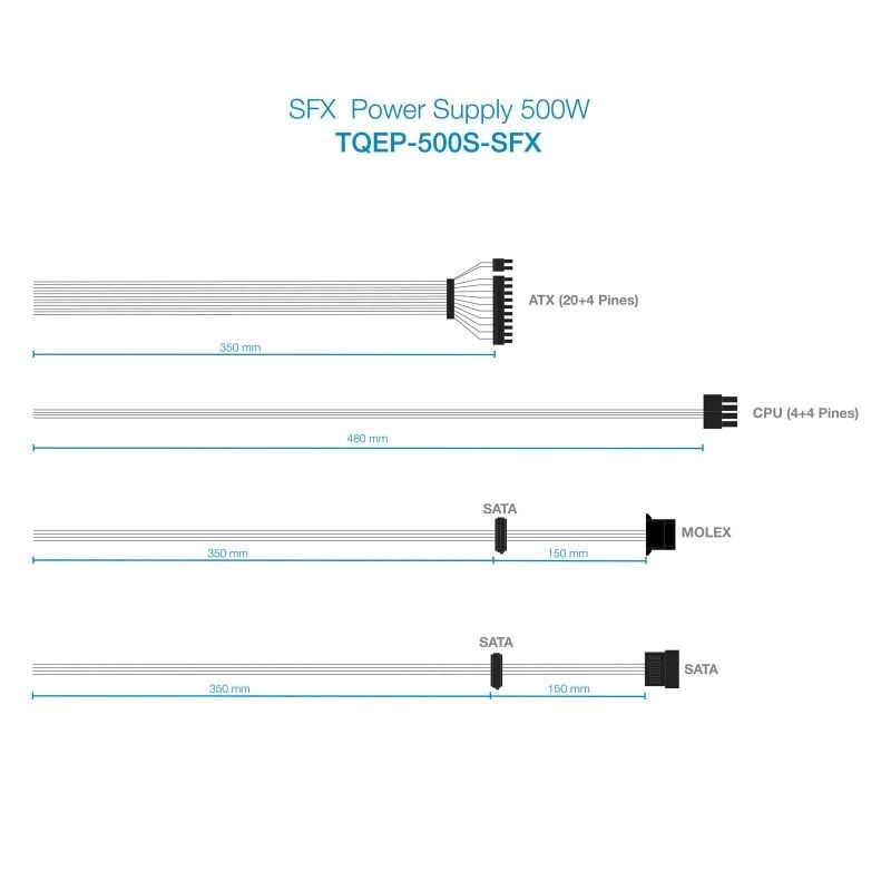 Tooq Tqep-500s-sfx Fonte de Alimentação SFX / 500W / Ventilador de 8cm