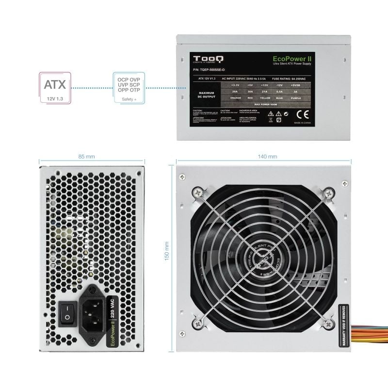 Tooq Tqep-500sse-o Fonte de Alimentação OEM / 500W / Ventoinha 12cm