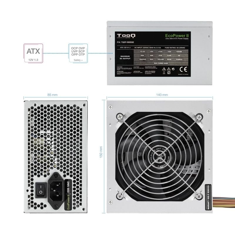 Fonte de Alimentação Tooq Tqep-500sse / 500W / Ventilador de 12cm