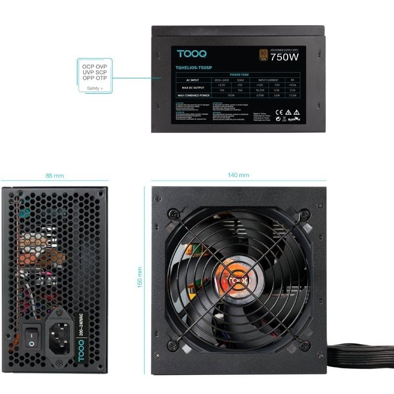 Fonte de Alimentação Tooq Tqhelios-750sp / 750W / Ventilador de 12cm / 80 Plus Bronze