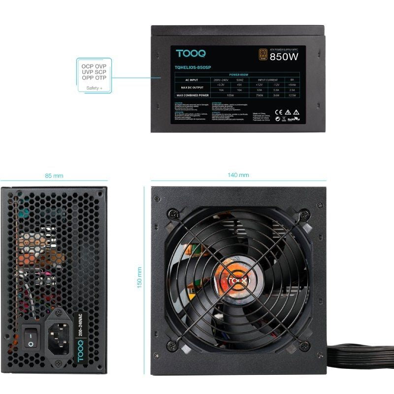 Fonte de Alimentação Tooq Tooq Tqhelios-850sp / 850W / Ventilador de 12cm / 80 Plus Bronze