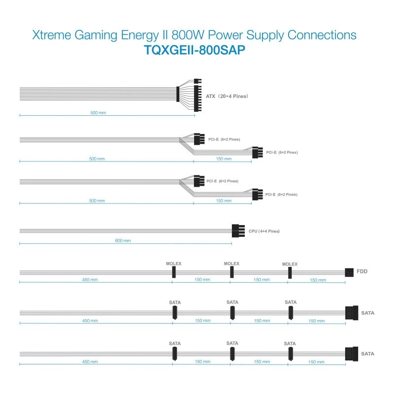 Fonte de Alimentação Tooq Tqxgeii-800sap / 800W / Ventilador de 14cm / 80 Plus Bronze