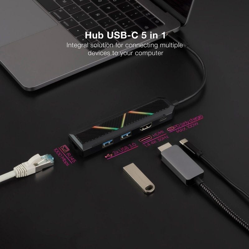 Docking USB Type-c Nanocable 10.16.0501 / 2xusb / 1xusb Type-c PD / 1xhdmi / 1xrj45 / Preto