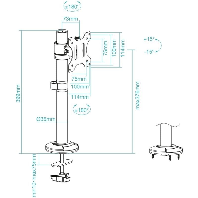 Tooq Db1131tn-b Suporte de Mesa para Monitor / Giratório / Inclinado / Até 8kg