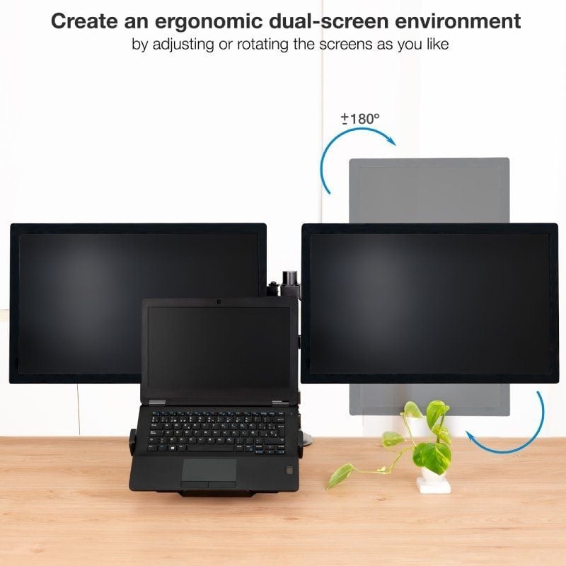 Suporte de Mesa para 2 Monitores e 1 Computador Portátil Tooq Db1202tn-b / Giratório / Inclinado /…