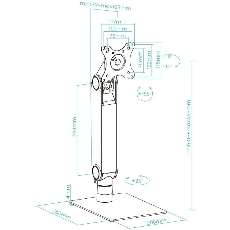 Tooq Db1741tn-b Suporte de Mesa para Monitor / Giratório / Inclinado / Até 8kg