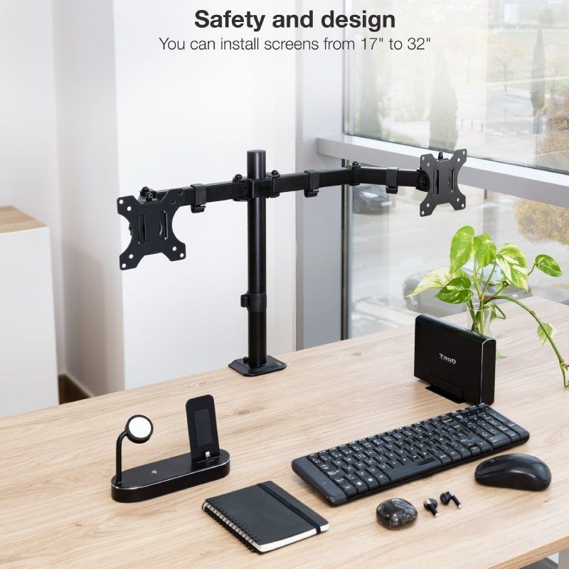 Suporte de Mesa Tooq Db1802tn-b para 2 Monitores / Giratório / Inclinado / Até 8kg