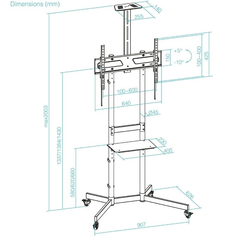 Tooq NEFERTITI Fs1151m-b Suporte de Chão Inclinável com Rodízios para Tvs 37-70" / Até 70kg
