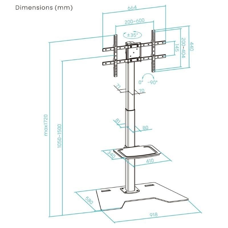 Tooq Fs2284m-b Suporte de Chão Giratório / Ajustável Tooq Fs2284m-b para TV 37-70" / Até 70kg