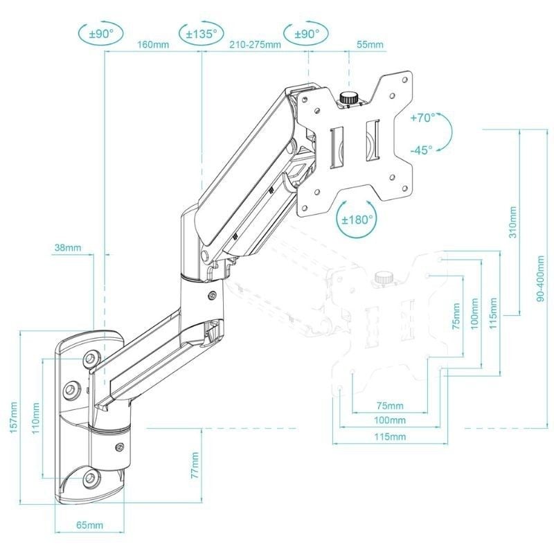 Tooq Lp1334tnr-b Suporte de Parede para Monitor / Giratório / Inclinado / Inclinado / Rotativo / At…