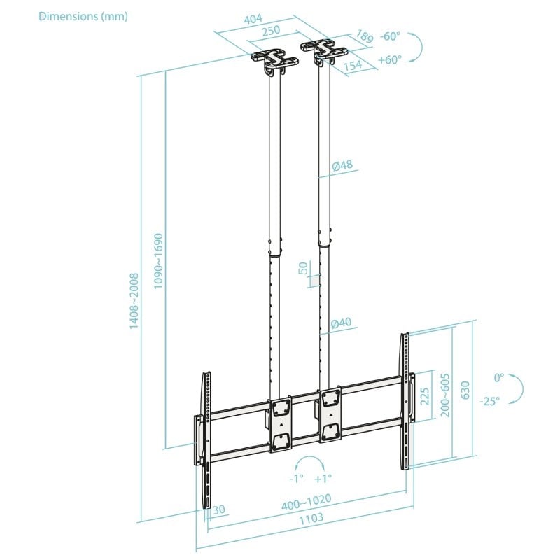 Tooq Lpce11120tsli-b Suporte de Teto Extensível / Inclinável Tooq Lpce11120tsli-b para TV 60-120" /…
