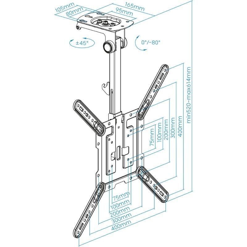 Tooq Lpce1123tsli-b Suporte de Teto Giratório / Inclinável para TV 23-55" / Até 20kg
