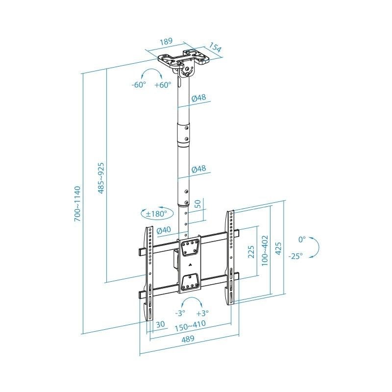 Tooq Lpce1186tsli-b Suporte de Teto Giratório / Inclinado / Nivelado para TV 43-86" / Até 60kg
