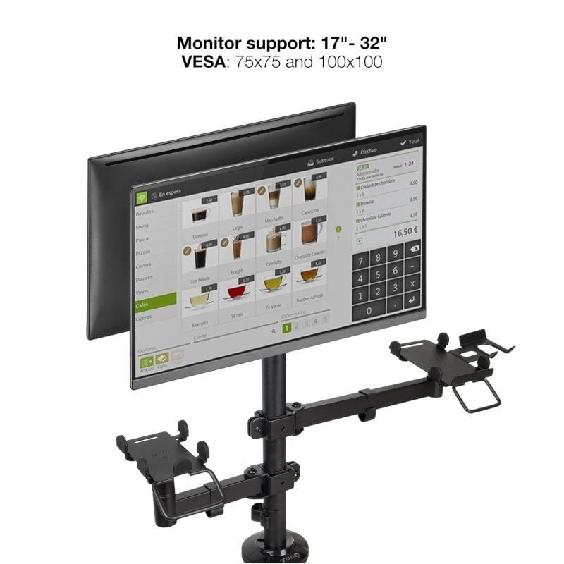Suporte de Mesa para 2 Monitores, Pos, Impressora, Terminal e Leitor Tooq TQPM0002 / Giratório / In…