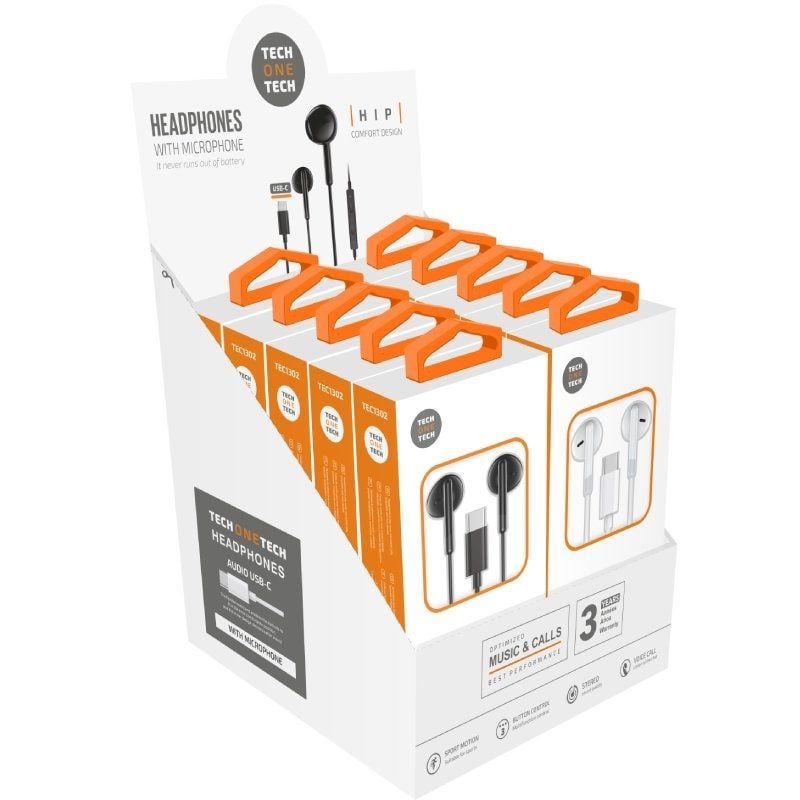 Tech One Tech Eartech TEC1303 Ecrã de Auscultadores / com Microfone / USB Type-c / Inclui 5 Auscult…