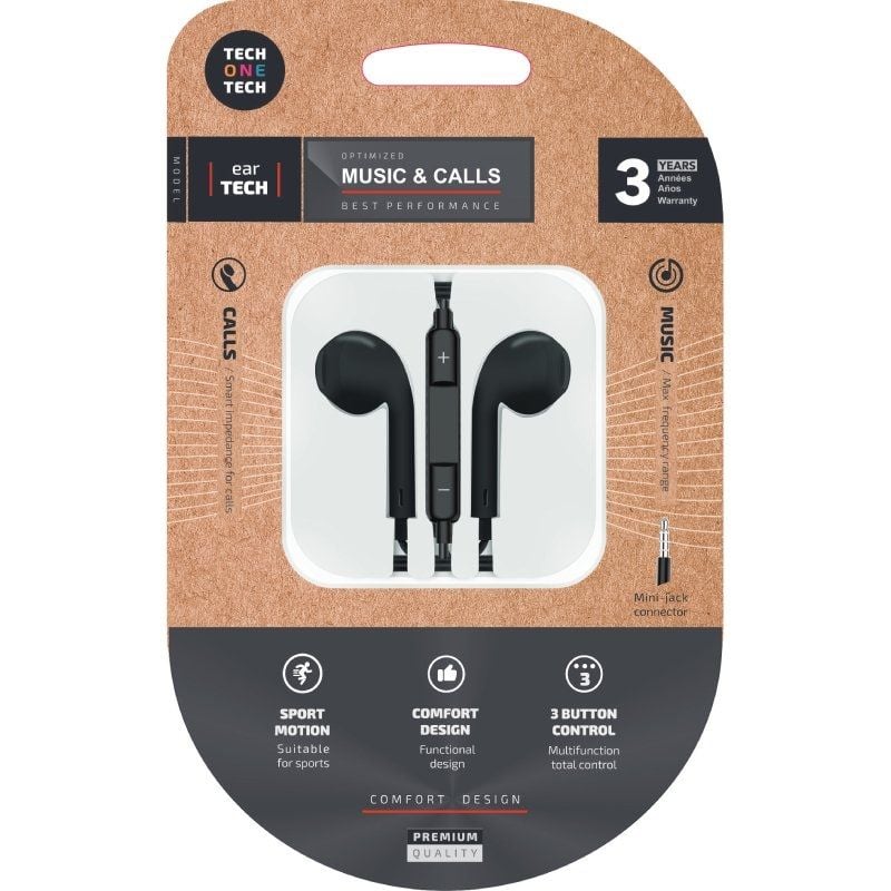 Tech One Tech Eartech TEC1002 Auscultadores Intra-auriculares / com Microfone / Jack 3.5 / Preto
