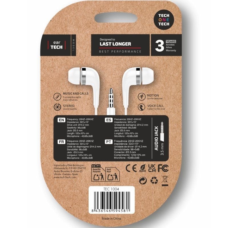 Tech One Tech Soft Eartech TEC1004 Auscultadores Intra-auriculares / com Microfone / Jack 3.5 / Bra…