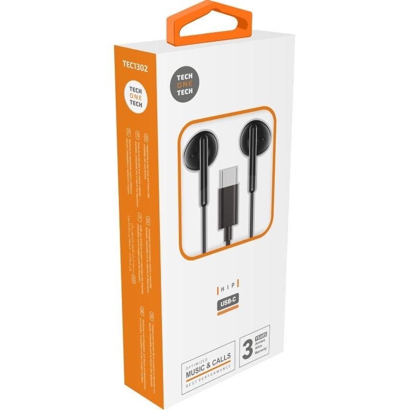 Tech One Tech Eartech TEC1302 Auscultadores Intra-auriculares / com Microfone / USB Tipo C / Preto