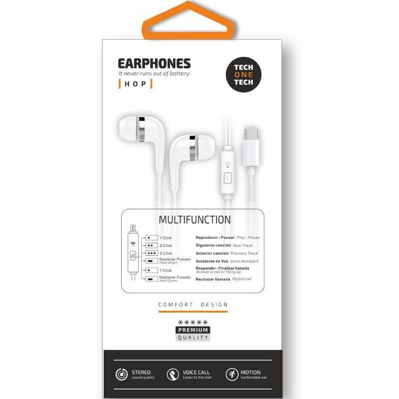 Tech One Tech Eartech TEC1304 Auscultadores Intra-auriculares / com Microfone / USB Type-c / Branco