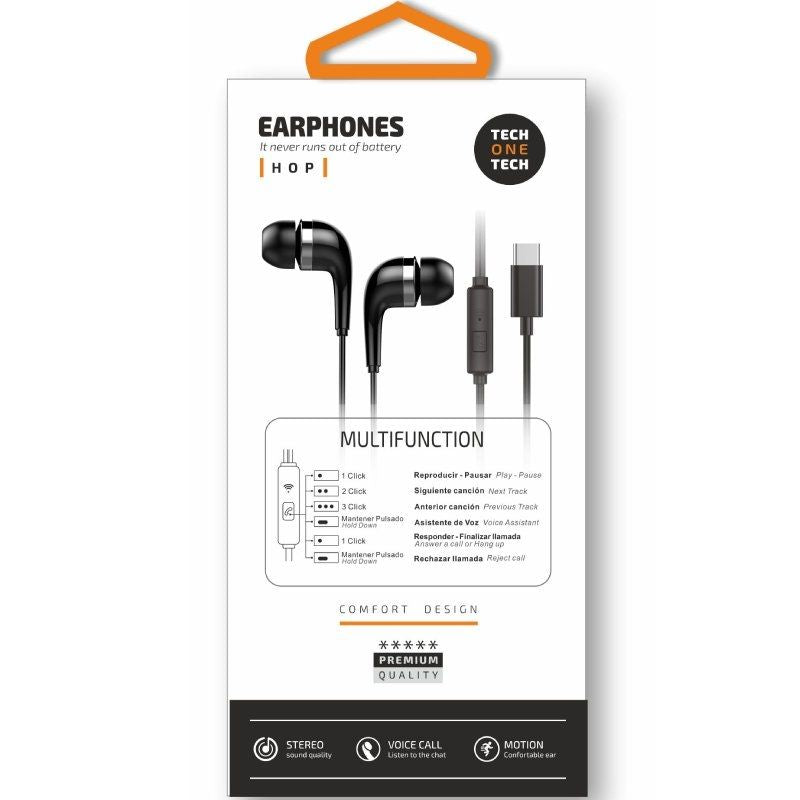 Tech One Tech Eartech TEC1305 Auscultadores Intra-auriculares / com Microfone / USB Tipo C / Preto