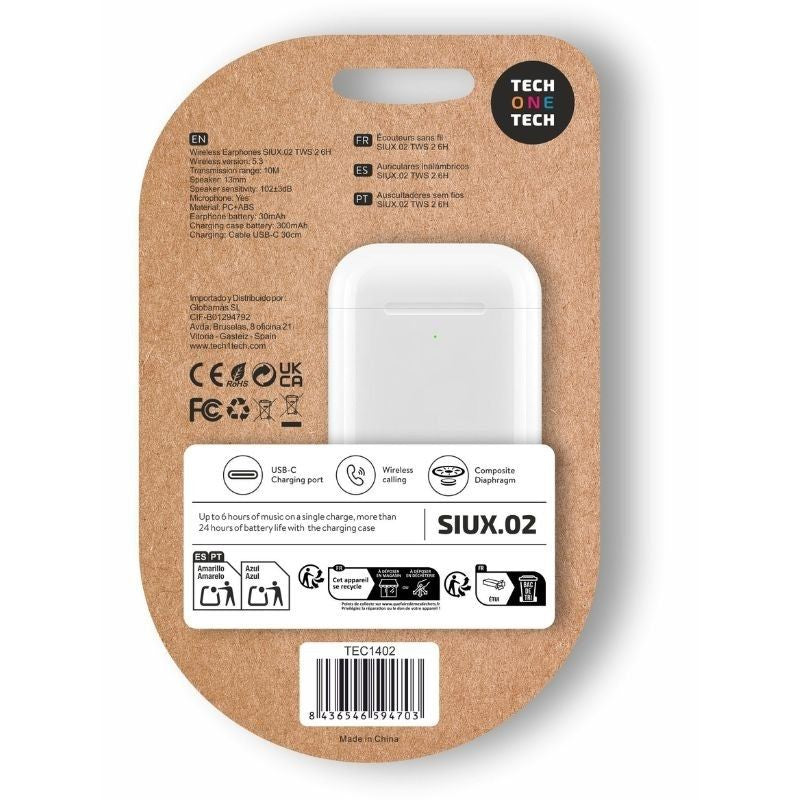Auscultadores Bluetooth Tech One Tech Siux.2 TEC1402 / com Estojo de Carregamento / Autonomia 6h /…