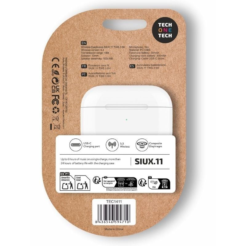 Auricular Bluetooth Tech One Tech Siux.11 TEC1411 / com Estojo de Carregamento / Autonomia 6h / Bra…