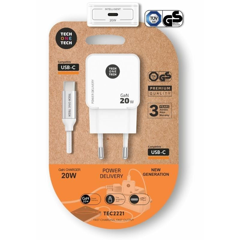 Carregador de Parede Tech One Tech TEC2221 / 1xusb Type-c + Cabo USB Type-c / 20W / Branco
