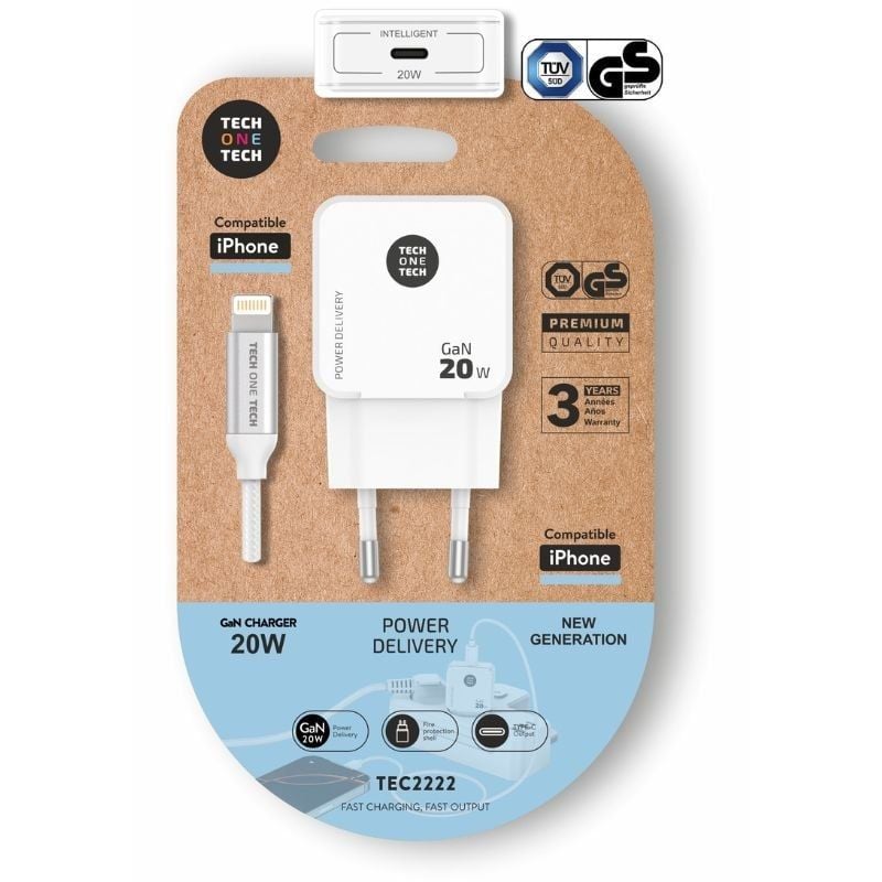 Carregador de Parede Tech One Tech TEC2222 / 1xusb Type-c + Cabo Lightning / 20W / Branco