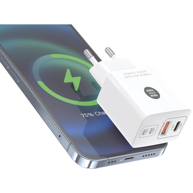 Carregador de Parede Tech One Tech TEC2267 / 1xusb Type-c / 1xusb / 3A / Branco