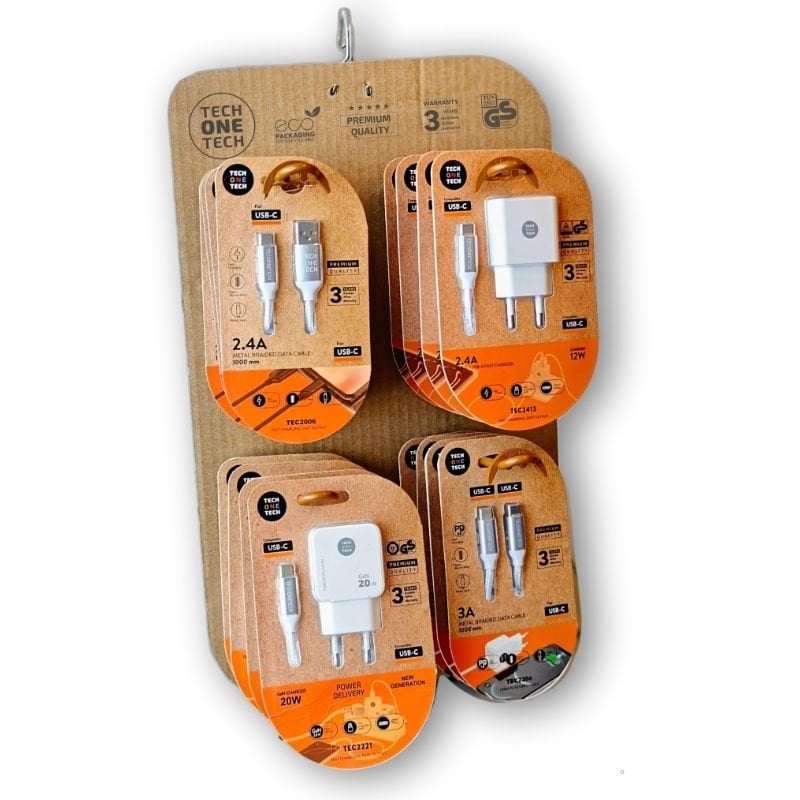 Carregador e Cabo Gan Ecrã Tech One Tech EKO 400801 / 4 Ganchos / Inclui 16 Produtos