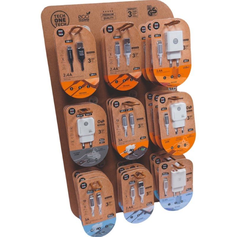 Carregador e Cabo Gan Ecrã Tech One Tech EKO 400903 / 9 Ganchos / Inclui 27 Produtos