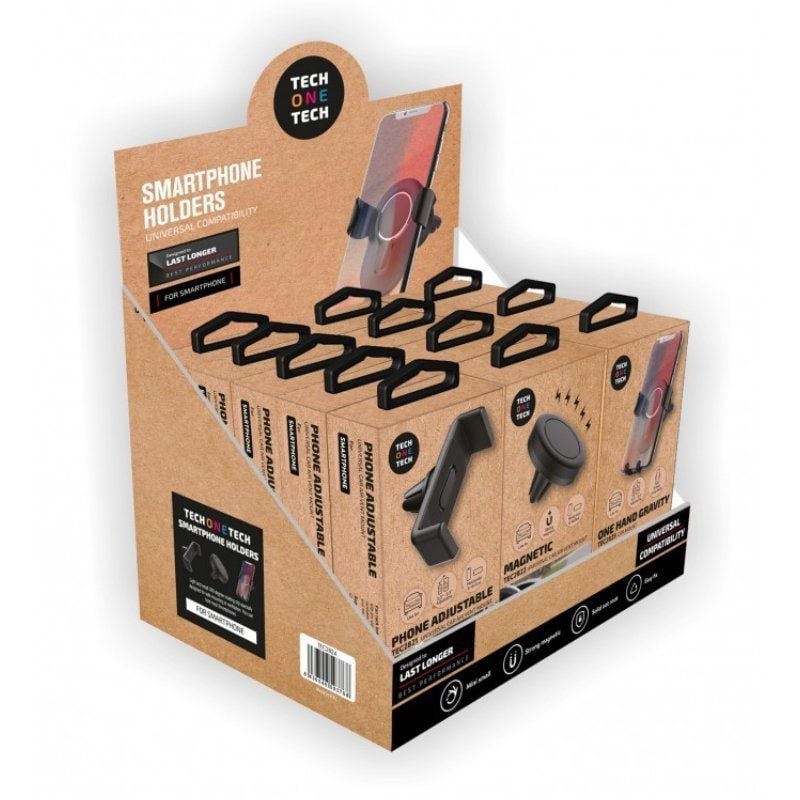 Expositor de Suporte de Smartphone para Automóvel Tech One Tech TEC2824 / Inclui 12 Unidades.