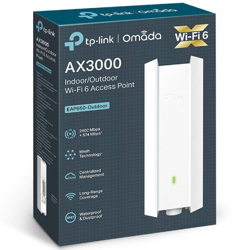 Ponto de Acesso sem Fios Tp-link Omada Eap650-outdoor / Wifi 6 / Poe+ / 3000mbps / 2.4ghz 5ghz / An…