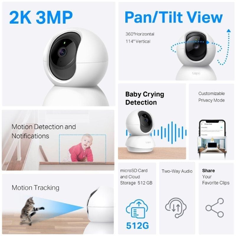 Tp-link Tapo TC71 Câmara de Vigilância por Vídeo / Visão Nocturna / Controlo a Partir da APP