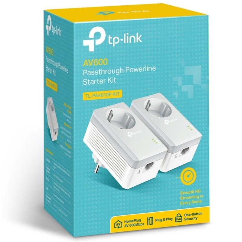KIT Adaptador Powerline Tp-link Tl-pa4010p 600mbps / Alcance 300m / Embalagem de 2